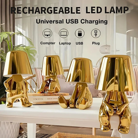 Thinker Golden Man Statue LED Table Lamp