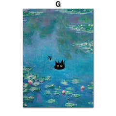 Funny Art Canvas Prints – Matisse, Monet & Van Gogh Inspired with Black Cat & Sunflowers