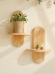 Boho Wooden Wall Shelves – 1 & 2-Tier Geometric Design