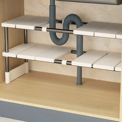 Stainless Steel Expandable Sink Storage Rack – Multi-Layer Cabinet Organizer