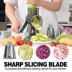 LMETJMA 3-in-1 Rotary Cheese Grater & Vegetable Slicer