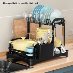 360° Rotating Kitchen Drying Rack – Double-Layer Tableware Organizer with Drain