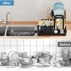 360° Rotating Kitchen Drying Rack – Double-Layer Tableware Organizer with Drain