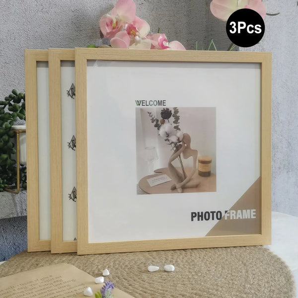 3Pcs Wooden Square Photo Frames for Wall & Desk