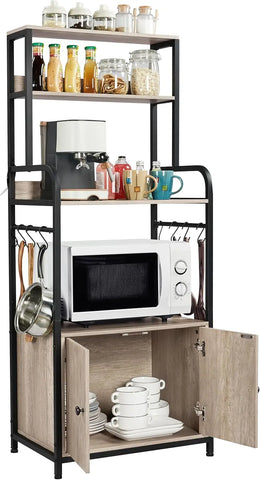 4-Tier Kitchen Bakers Rack with Storage Cabinet & Hutch
