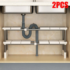Stainless Steel Expandable Sink Storage Rack – Multi-Layer Cabinet Organizer