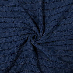100% Cotton Cable Knitted Throw Blanket – Navy Blue 60x78