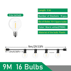 G40 LED Outdoor String Lights – 110V/220V Patio & Garden Festoon Lights
