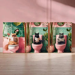 Funny Cat on Toilet Canvas Poster – Bathroom Wall Art Print