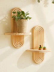 Boho Wooden Wall Shelves – 1 & 2-Tier Geometric Design