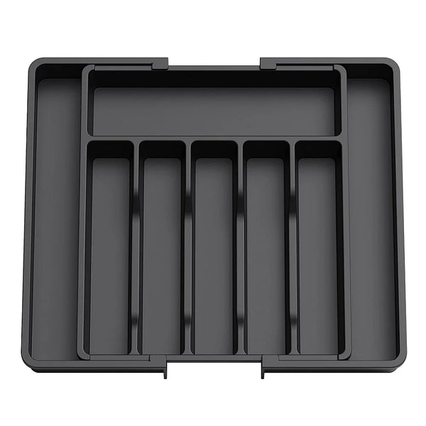 Expandable Silverware Drawer Organizer – Adjustable Black Cutlery Tray for Kitchen