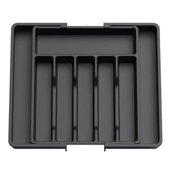 Expandable Silverware Drawer Organizer – Adjustable Black Cutlery Tray for Kitchen