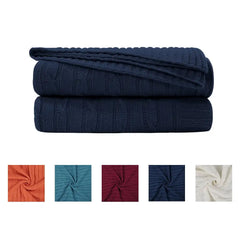 100% Cotton Cable Knitted Throw Blanket – Navy Blue 60x78