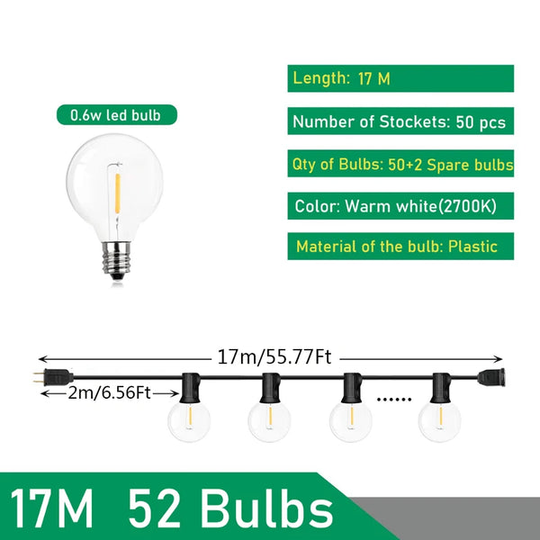 G40 LED Outdoor String Lights – 110V/220V Patio & Garden Festoon Lights