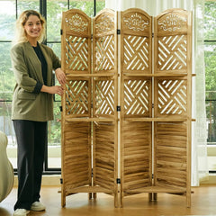 Folding Wood Room Divider with 3 Display Shelves
