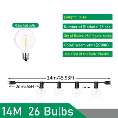 G40 LED Outdoor String Lights – 110V/220V Patio & Garden Festoon Lights