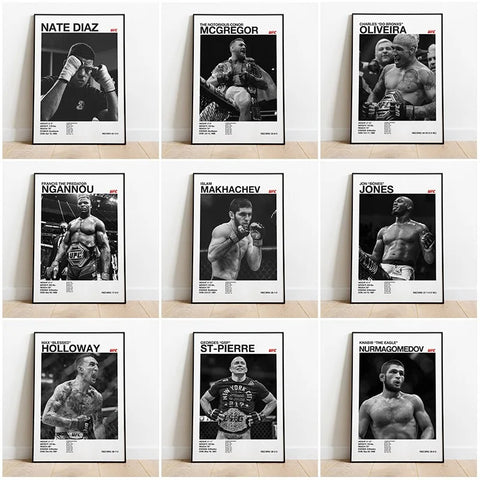 Black & White UFC Poster – Canvas Wall Art for Gym or Home Decor
