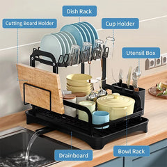 360° Rotating Kitchen Drying Rack – Double-Layer Tableware Organizer with Drain
