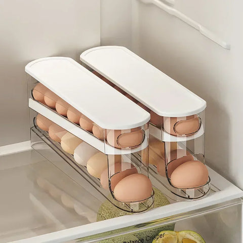 2-Tier Rolling Egg Storage Box – Automatic Dispenser for Refrigerator