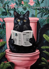 Funny Cat on Toilet Canvas Poster – Bathroom Wall Art Print