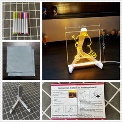 LED Note Board Night Light – Erasable Acrylic Message Board with 7 Color Pens