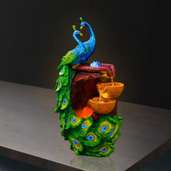 Peacock Waterfall Fountain – Feng Shui Desktop Resin Decor