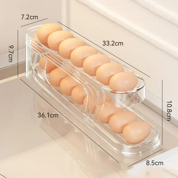 2-Tier Rolling Egg Storage Box – Automatic Dispenser for Refrigerator