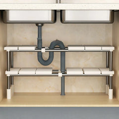 Stainless Steel Expandable Sink Storage Rack – Multi-Layer Cabinet Organizer