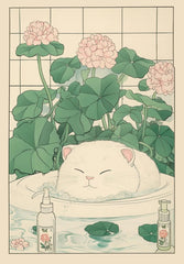 Japanese Tabby Cat Bathtub Poster – Retro Japandi Canvas Wall Art