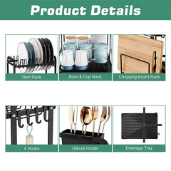 360° Rotating Kitchen Drying Rack – Double-Layer Tableware Organizer with Drain