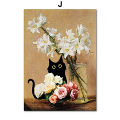 Funny Art Canvas Prints – Matisse, Monet & Van Gogh Inspired with Black Cat & Sunflowers