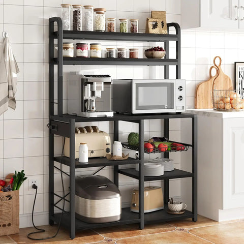 Bakers Rack with Power Outlet & Coffee Bar