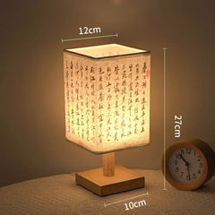 Chinese Style LED Table Lamp – Dimmable Night Light with Fabric Lampshade