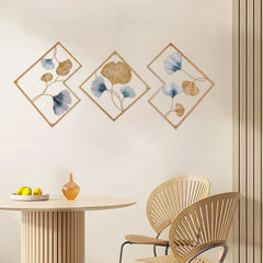 3PCS 3D Metal Ginkgo Wall Art