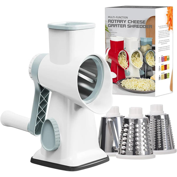 LMETJMA 3-in-1 Rotary Cheese Grater & Vegetable Slicer