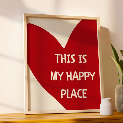 Red Heart Canvas Wall Art – “This Is My Happy Place” Poster Print