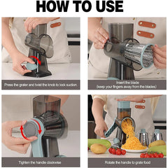 LMETJMA 3-in-1 Rotary Cheese Grater & Vegetable Slicer