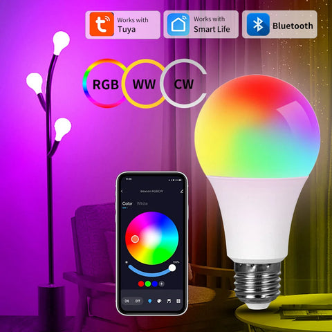 Bluetooth RGB LED Smart Bulb – E27 15W Dimmable with App & Remote Control
