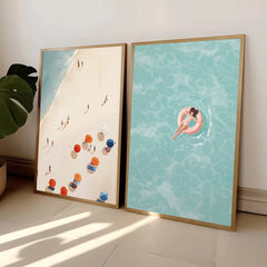 Summer Pool Party Wall Art – Nordic Canvas Print for Living Room Decor