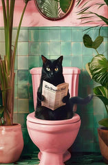 Funny Cat on Toilet Canvas Poster – Bathroom Wall Art Print