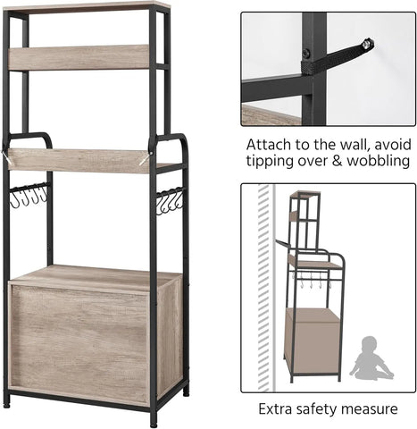 4-Tier Kitchen Bakers Rack with Storage Cabinet & Hutch