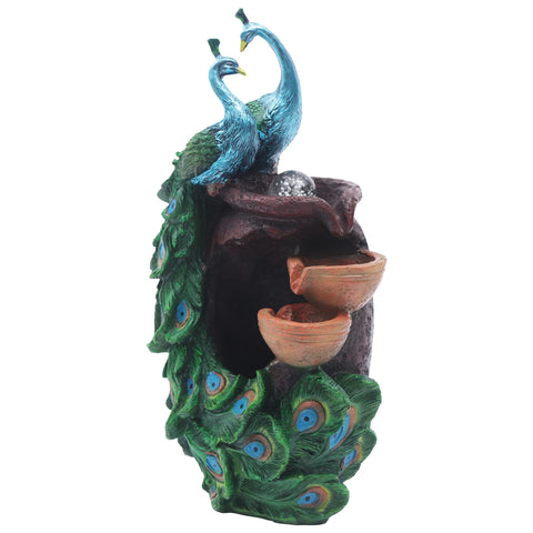 Peacock Waterfall Fountain – Feng Shui Desktop Resin Decor