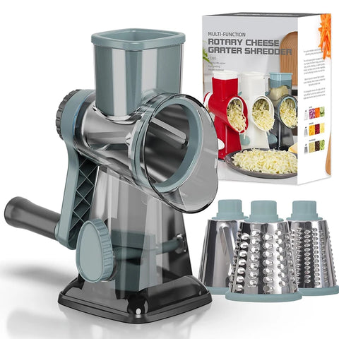 LMETJMA 3-in-1 Rotary Cheese Grater & Vegetable Slicer
