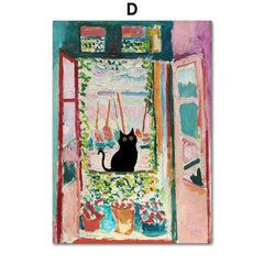 Funny Art Canvas Prints – Matisse, Monet & Van Gogh Inspired with Black Cat & Sunflowers