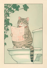 Japanese Tabby Cat Bathtub Poster – Retro Japandi Canvas Wall Art