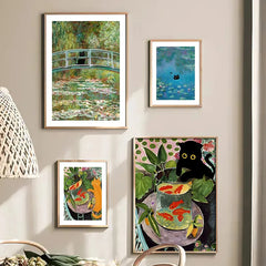 Funny Art Canvas Prints – Matisse, Monet & Van Gogh Inspired with Black Cat & Sunflowers