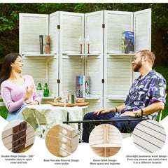 Folding Wood Room Divider with 3 Display Shelves
