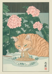 Japanese Tabby Cat Bathtub Poster – Retro Japandi Canvas Wall Art