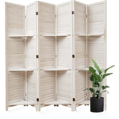 Folding Wood Room Divider with 3 Display Shelves