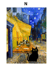 Funny Art Canvas Prints – Matisse, Monet & Van Gogh Inspired with Black Cat & Sunflowers